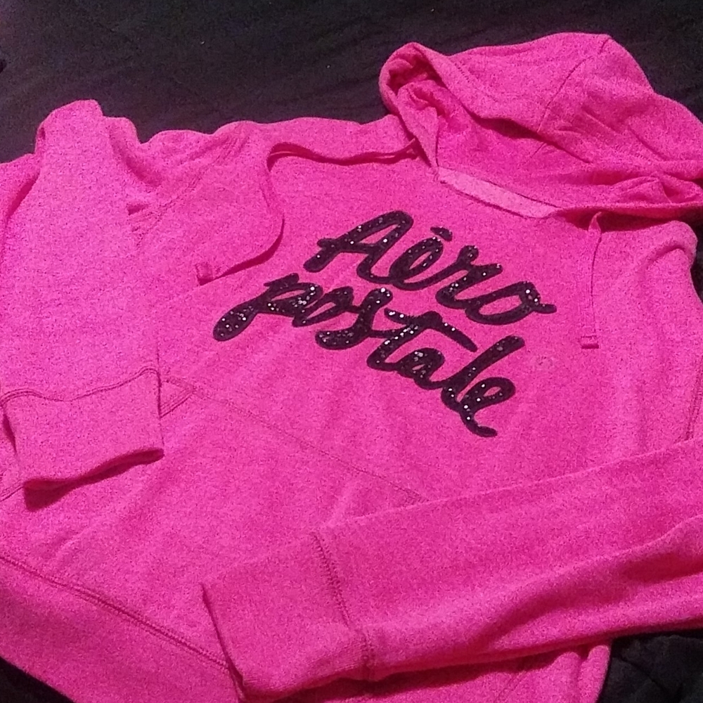 Aeropostale Bright Pink Hoodie with Sparkle Script Logo